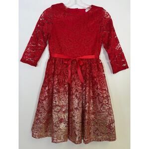 BLUSH Us Angels Girls Red And Gold Lace Dress New Sz 10 Holidays